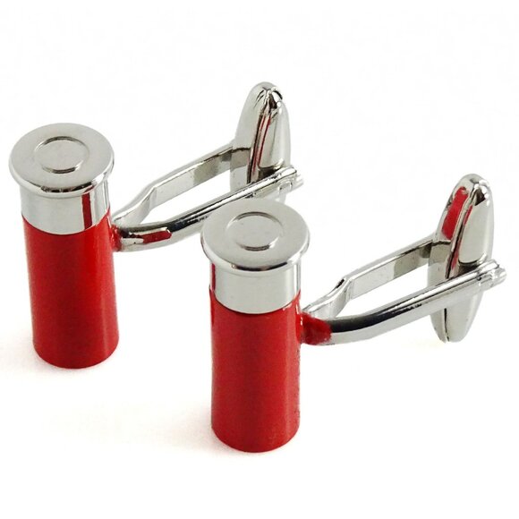 Duck Hunt Hunting Cufflinks That Open! Red Silvertone Figural Novelty - Picture 3 of 4